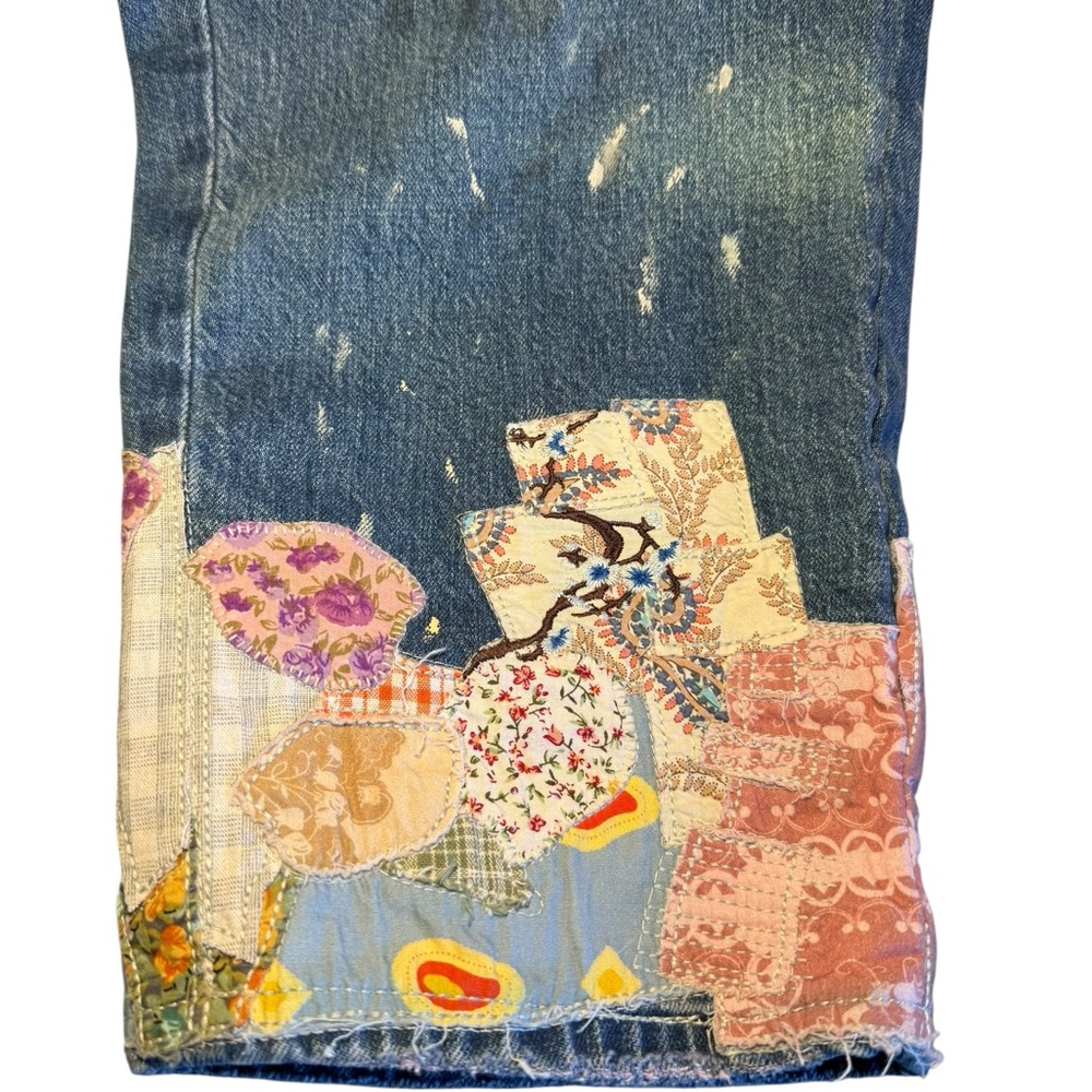 Pilcro Anthropology Blue Jeans with Colorful Patchwork - Picture 2 of 9